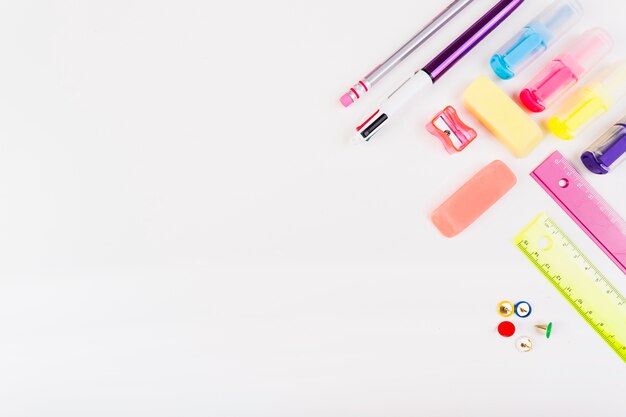 Colorful school stationery from above