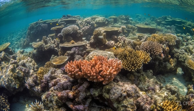 AI によって生成された熱帯のサンゴ礁に生息する色とりどりの海洋生物