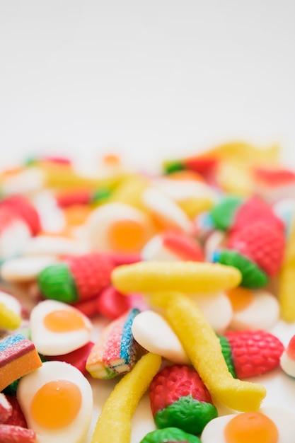 Colorful set of candies with blurred background