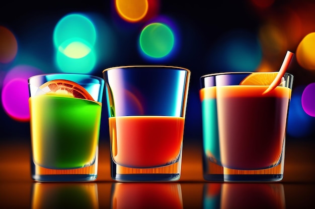 Foto gratuita un colpo colorato di cocktail su un bar