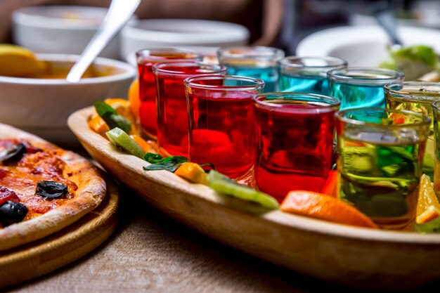 Colorful shots with fruits top view