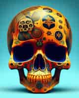Free photo a colorful skull with a floral pattern on it