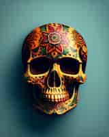 Free photo a colorful skull with a flower on it