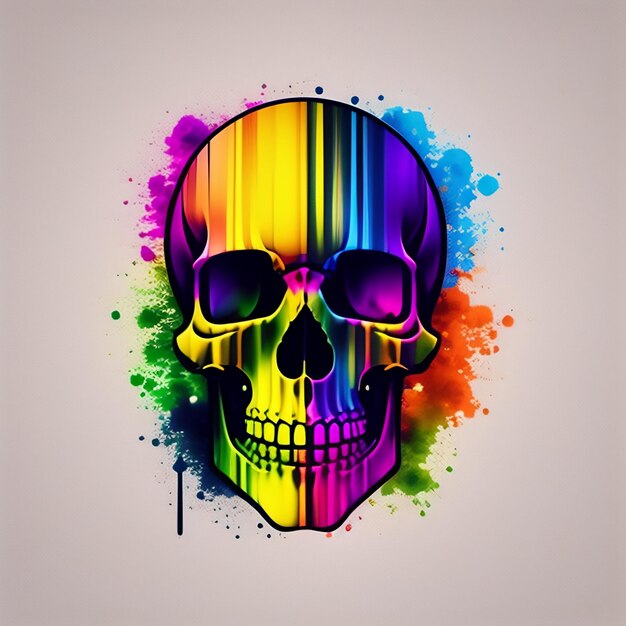 A colorful skull with the word skull on it