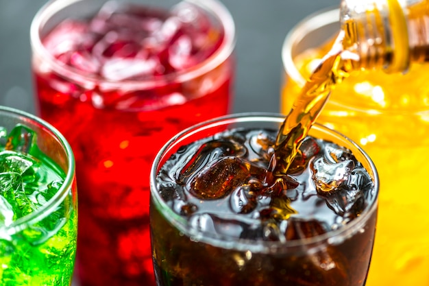 Colorful soda drinks macro shot