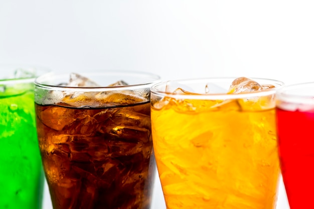 Colorful soda drinks macro shot