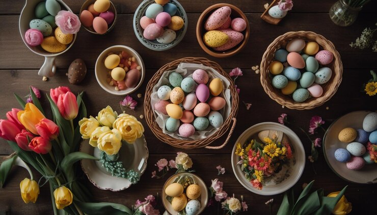 Free Photo a colorful spring basket displays homemade sweets generated by ai