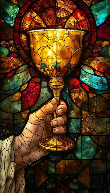 Free photo colorful stained glass with holy communion scene