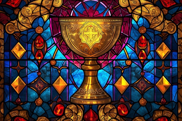 Free photo colorful stained glass with holy communion scene