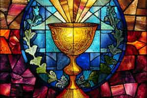 Free photo colorful stained glass with holy communion scene