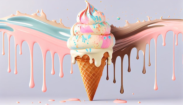 A colorful summer treat in melting ice cream generative AI