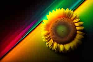 Foto gratuita un girasole colorato con uno sfondo arcobaleno