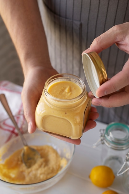 Colorful and tasty hummus with ingredients