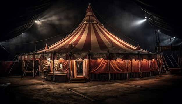 Colorful tent illuminates joyous outdoor music festival celebration generated by AI