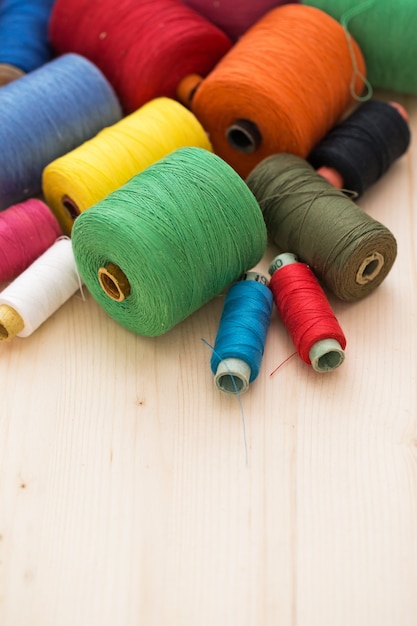 Colorful threads on the table