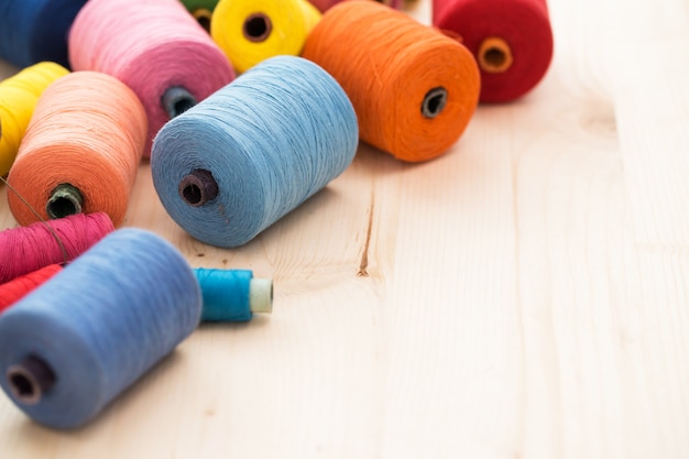 Colorful threads on the table