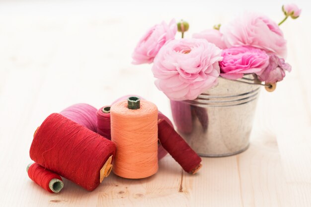 Colorful threads on the table