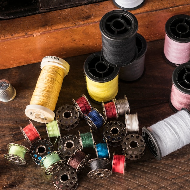 Colorful threads on table