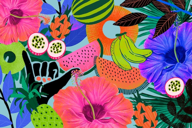 Illustrazione di sfondo colorato modello tropicale