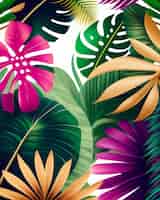 Foto gratuita un motivo tropicale colorato con foglie e fiori tropicali.