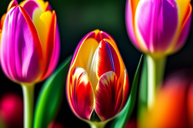 Foto gratuita un tulipano colorato con sopra la parola tulipani