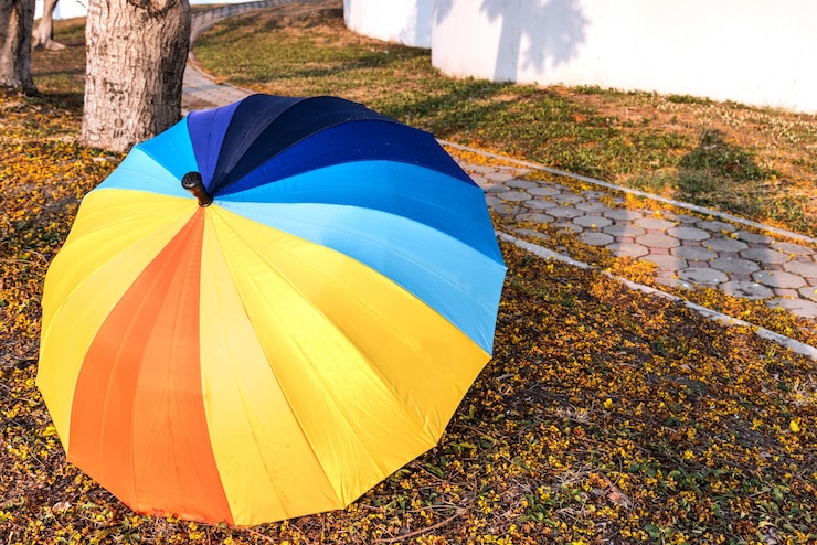 Free Photo colorful umbrella on garden background