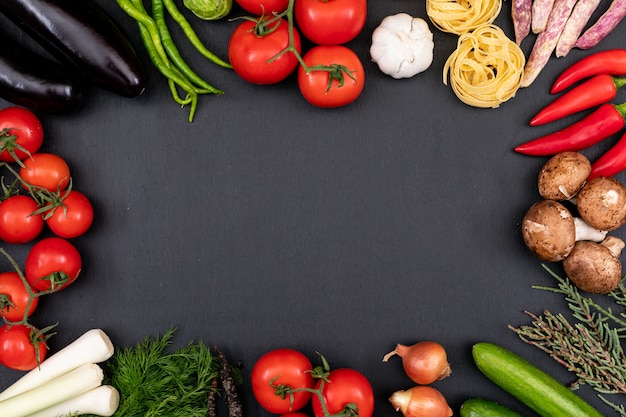 colorful vegetable frame on black