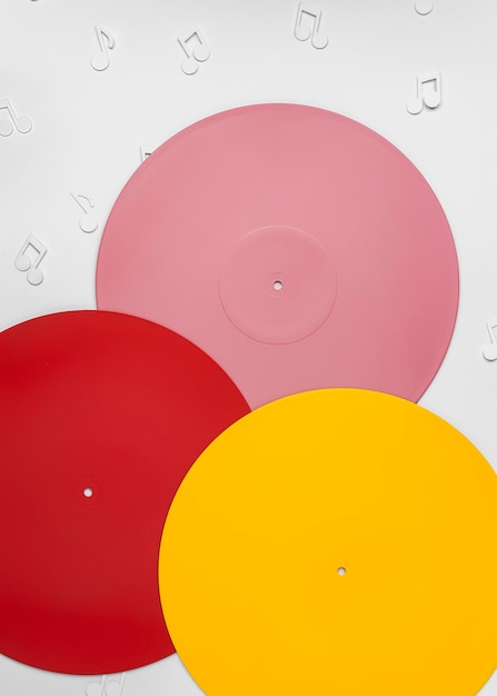 Free photo colorful vinyls with musical notes