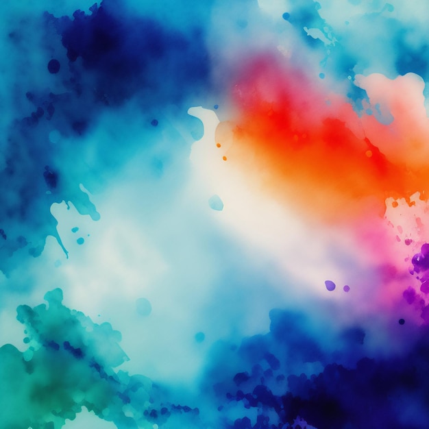 A colorful watercolor painting with a blue background and orange and blue colors.