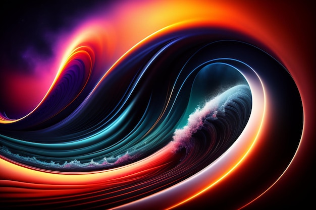 A colorful wave is in a dark background.