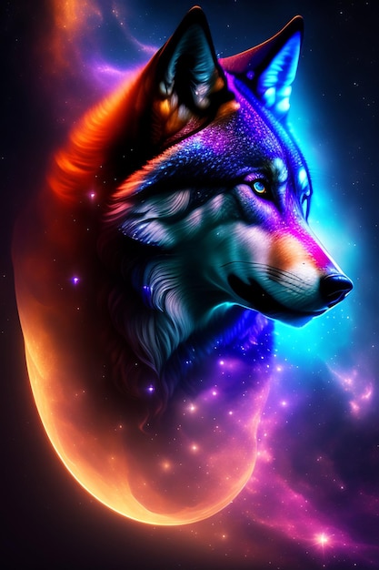 A colorful wolf with a black background