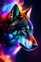 Free photo a colorful wolf with a black background