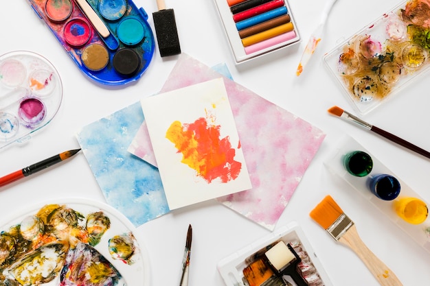 Free photo colors and tools for artist frame on desk