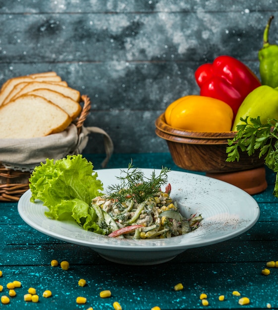 Maionese di insalata di peperoni colorati guarnita con aneto