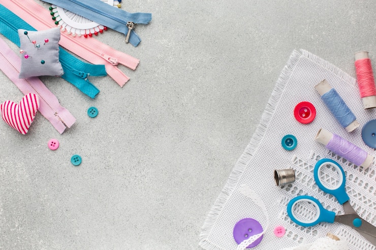 Free Photo colourful cute accessories for sewing top view