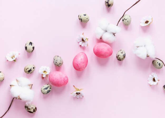 Colourful easter eggs and flowers