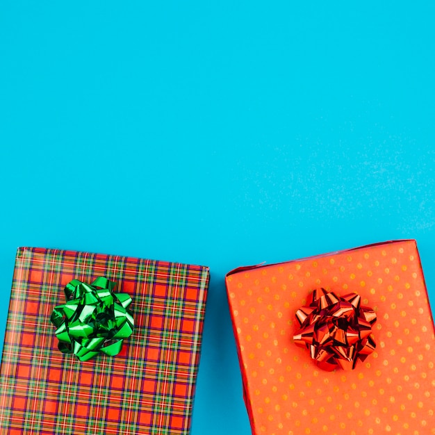 Colourful gift boxes with bows 