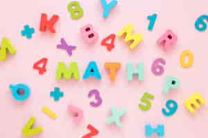 Free photo colourful math numbers and letters top view
