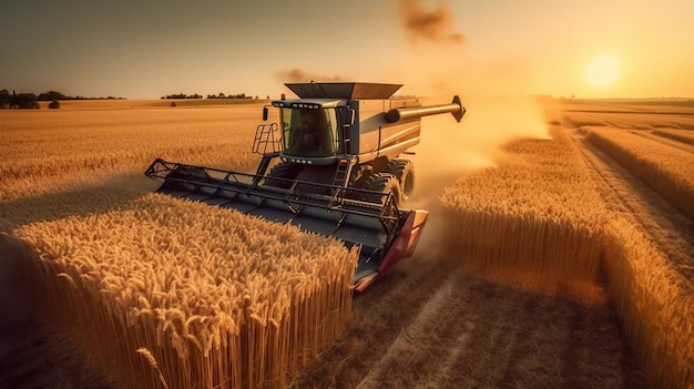 Foto gratuita mietitrebbia che raccoglie l'immagine generata dall'ia del campo di grano