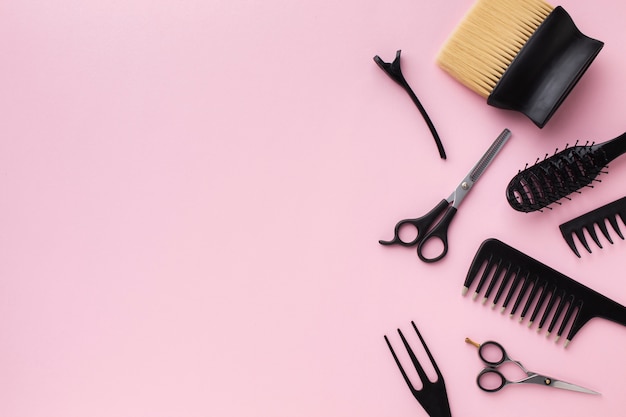 Combs and scissors copy space