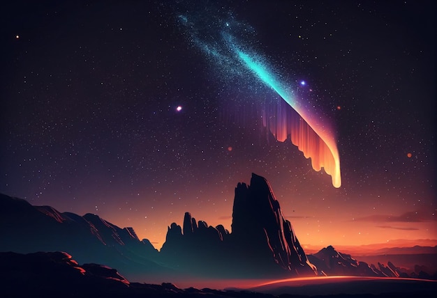 Comet in sky at night background asset game 2D futuristic generative ai