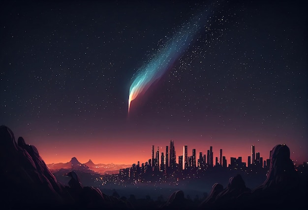 Comet in sky at night background asset game 2D futuristic generative ai