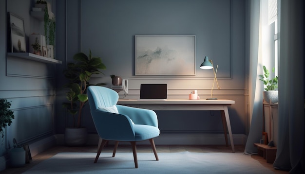 Comfortable armchair illuminated by modern electric lamp generated by AI