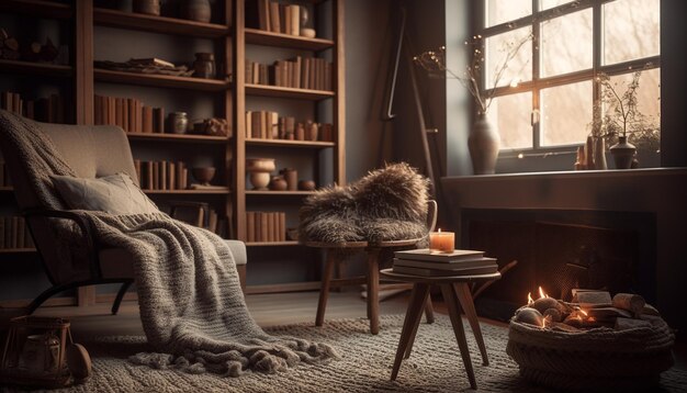 Foto gratuita comoda poltrona su tappeto di lana rustico sfondo ai generativo