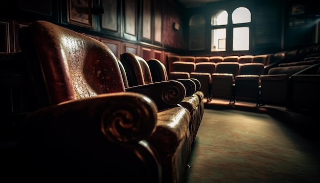 Comfortable armchairs in empty theater no performance generated by AI