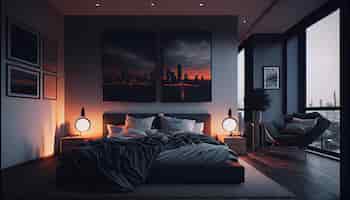 Free photo comfortable modern bedroom with elegant decoration and lighting generative ai