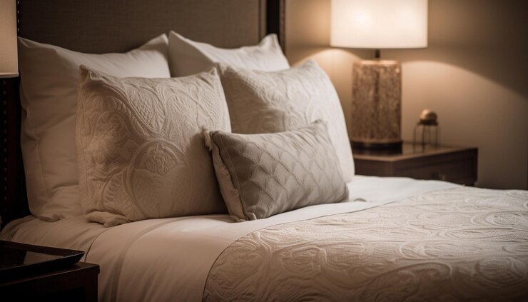 Free Photo comfortable modern hotel suite with elegant bedding generated by ai