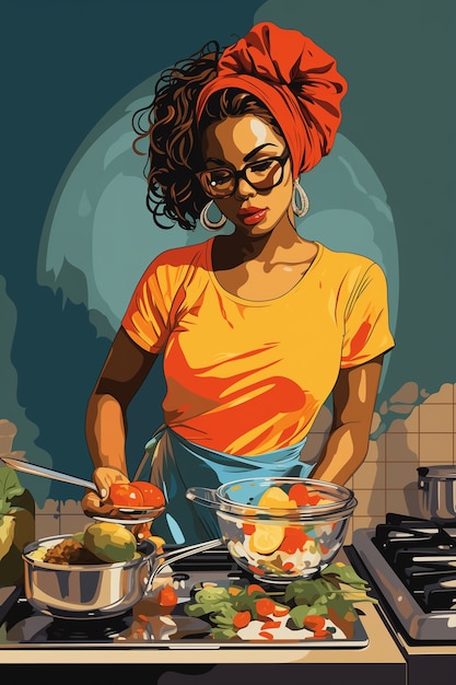 Free photo comic book lifestyle scene cooking