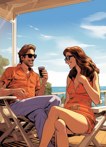 Free photo comic book lifestyle scene with couple