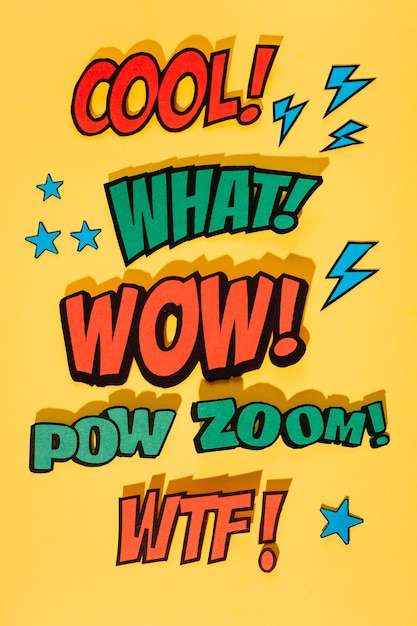 Comic book sound effect expression on yellow background with shadow